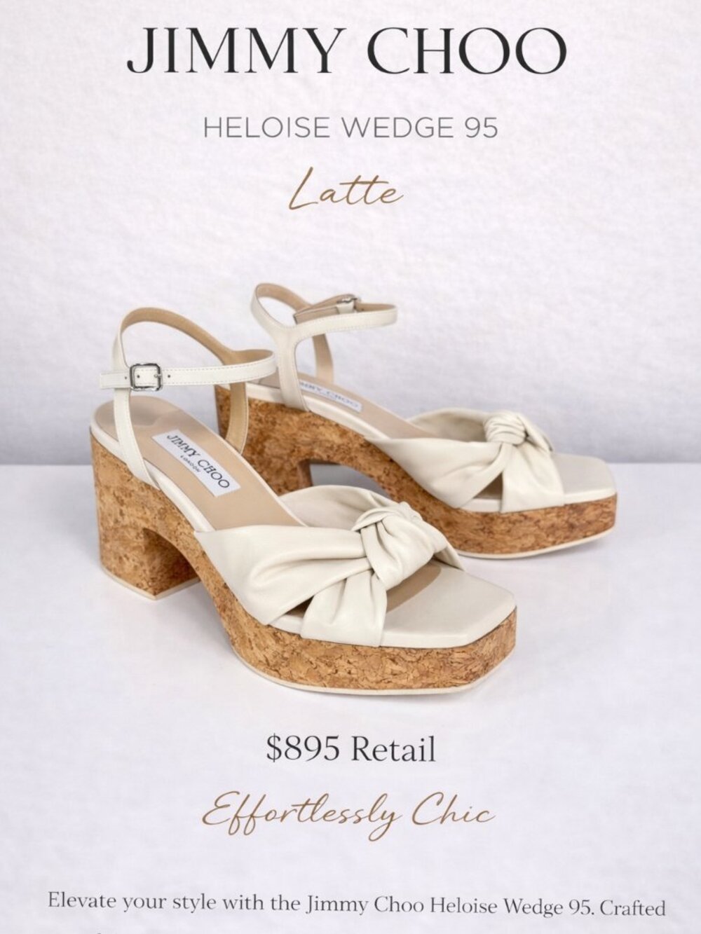 Jimmy Choo Sandals Womens Size 40 Heloise Wedge 95 Leather Cork Platform NIB